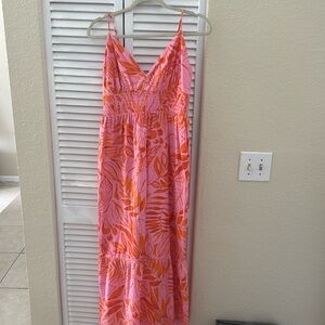The Good Journey V-Neck Tiered Cotton Midi Dress Pink and orange Size large NWT